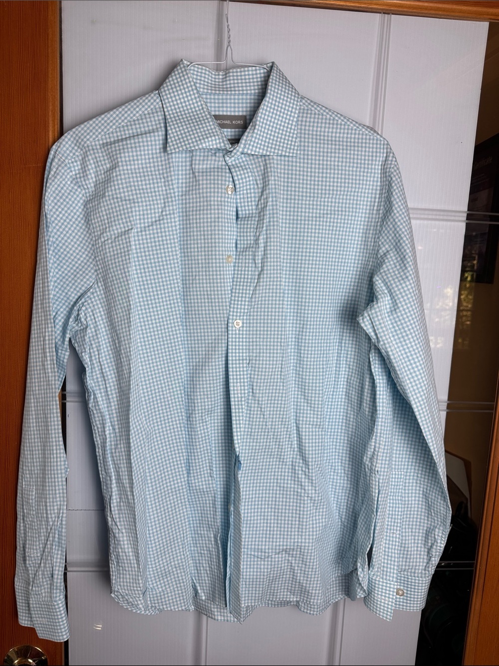 Michael Kors Light Blue Gingham Men's Dress Shirt